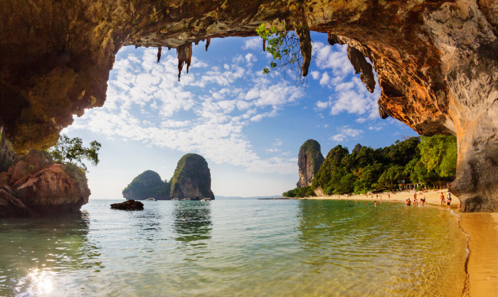 A view of Phra Nang Cave Beach from under an open cave above ground