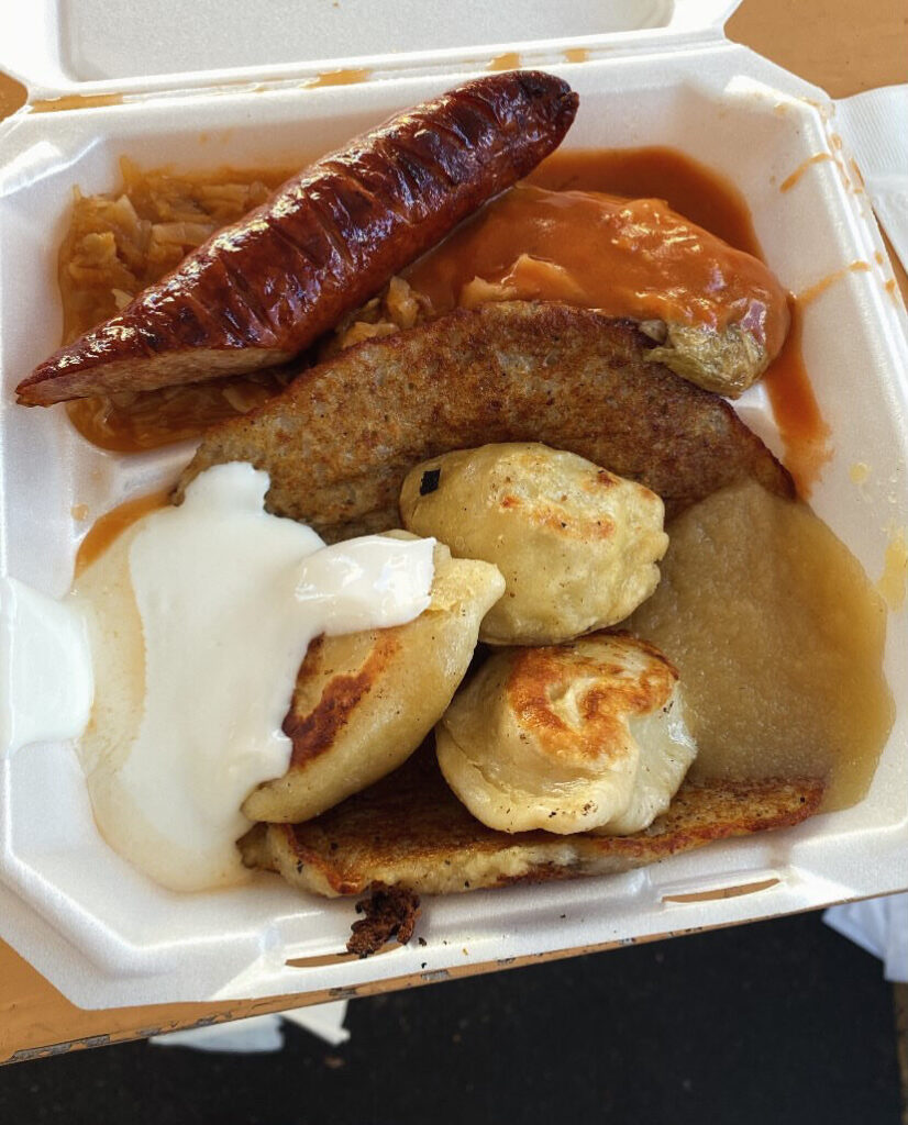 A plate of Polish food from a summer festival in Chicago