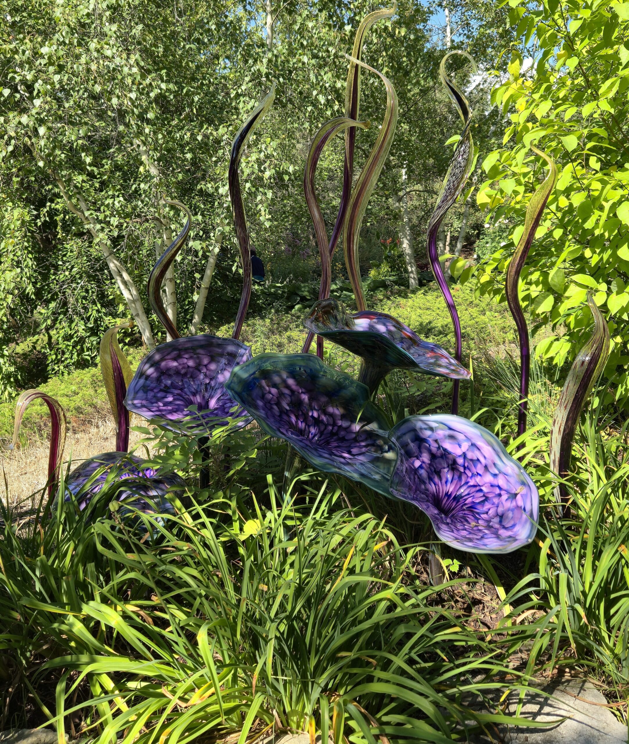 Glass art dipicted as giant mushrooms by Dale Chihuly at Meijer Gardens and Sculpture Park