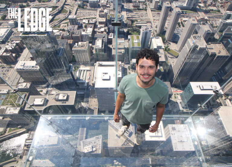 Me standing on The Ledge at the Skydeck of Willis Tower in Chicago