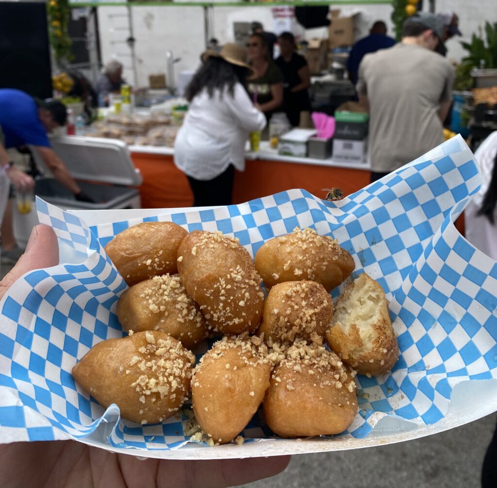 Some greek doughnuts from a vendor a summer festival in Chicago