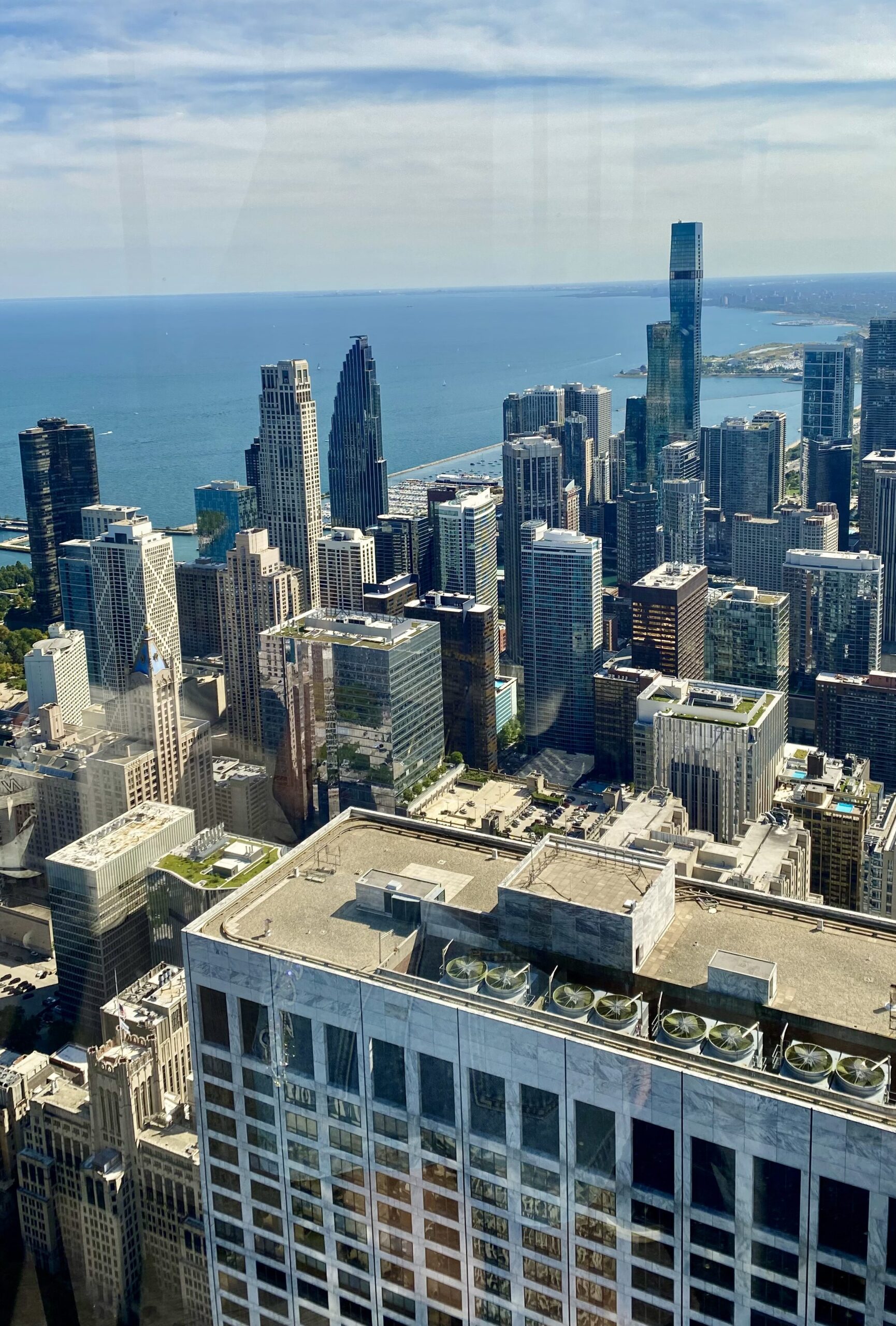 A view of the Chicago Skyline from 360 Chicago observation deck