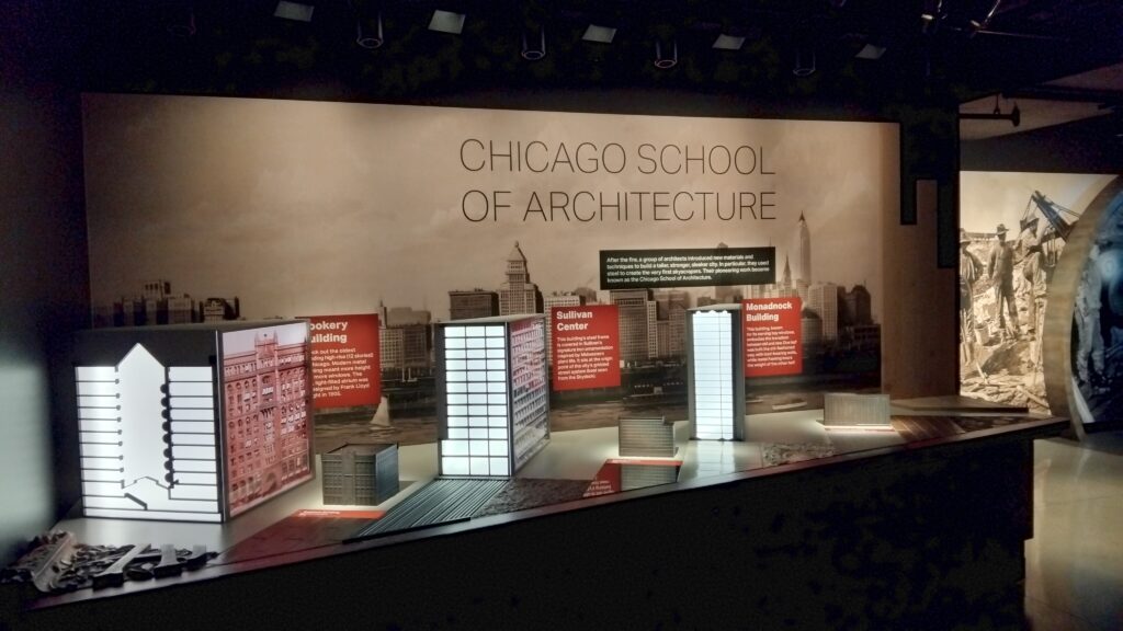 Some model of Chicago's history of architecture, including the Monadnock Building and Sullivan Center from Chicago School of Architecture