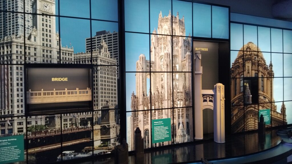 Informative graphic of Chicago architecture at the Sky Deck in the WIllis Tower in Chicago