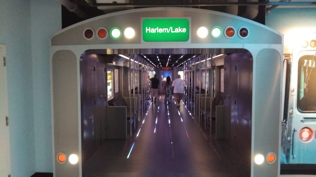 A replica of a CTA train car of Chicago at The Sky Deck