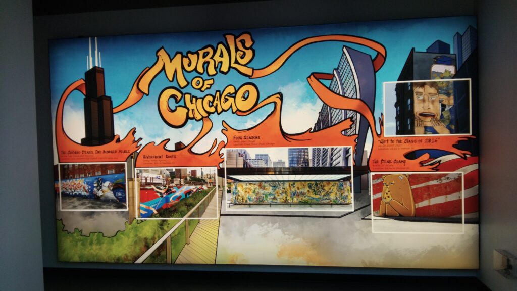 A grafiti style graphic showing murals of Chicago