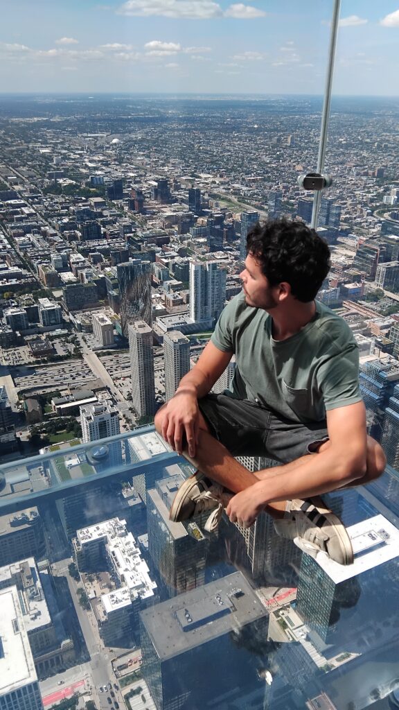 A view from The Ledge at The Sky Deck of the Willis Tower in Chicago