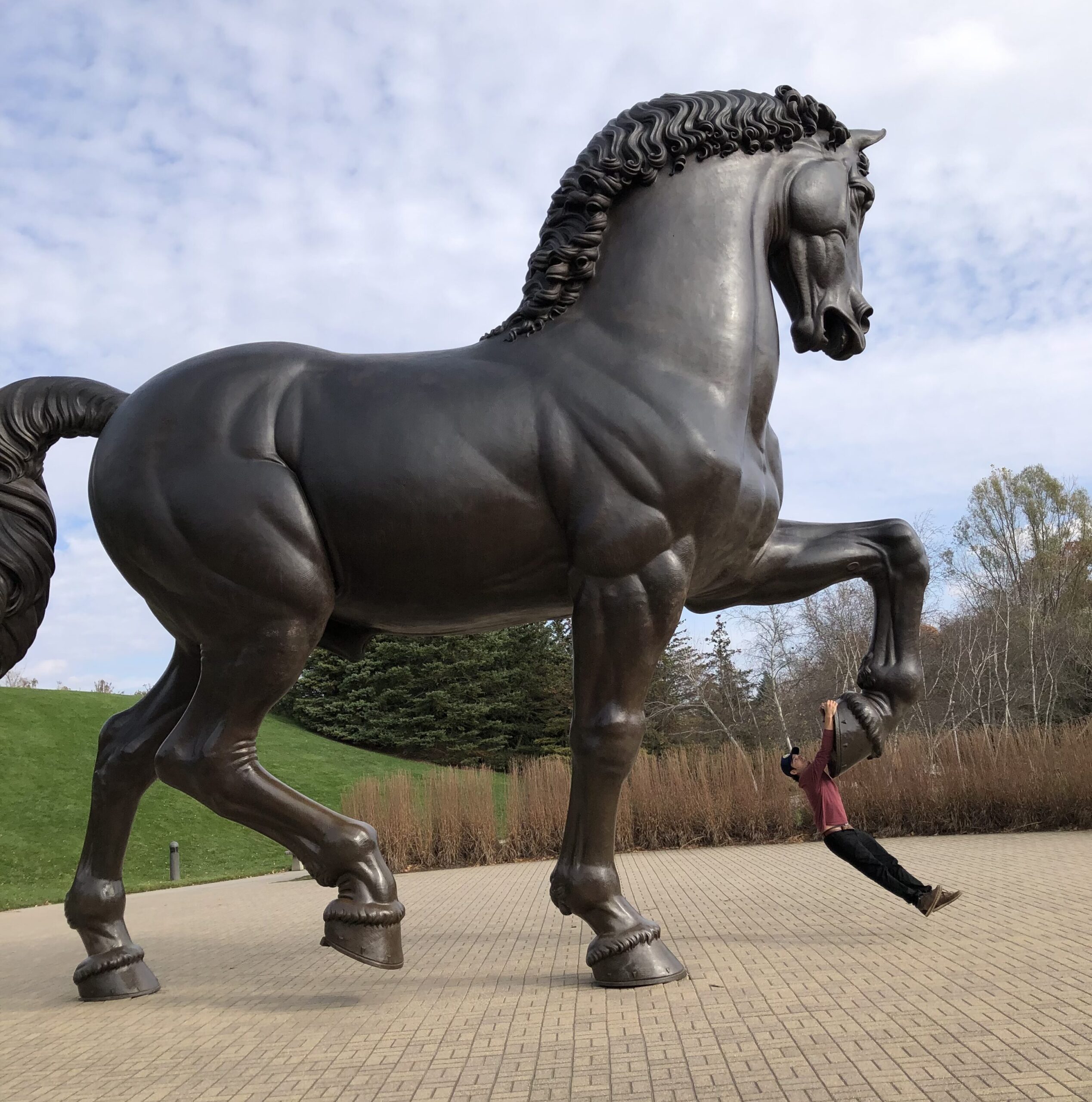 A gigantic bronze sculpture of a horse at Meijer Gardens & Sculpture Park in Grand Rapids, Michigan