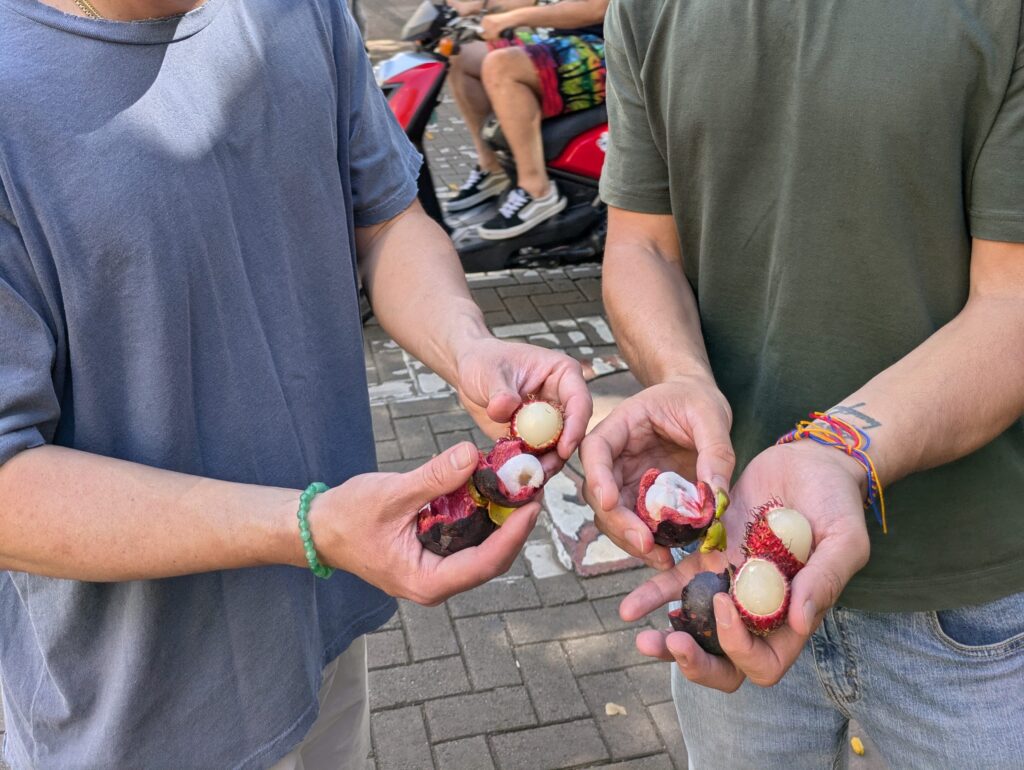 Open mangosteen fruits in Medellín, Colombia